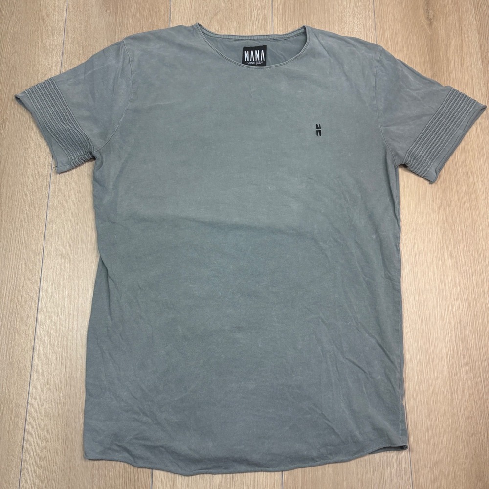 Nana Judy Mens Ribbed Pintuck Sleeve Back T-Shirt Sage Green Faded Wash Medium